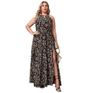 Halter Floral Dress with High Split Size 20 (4x)
